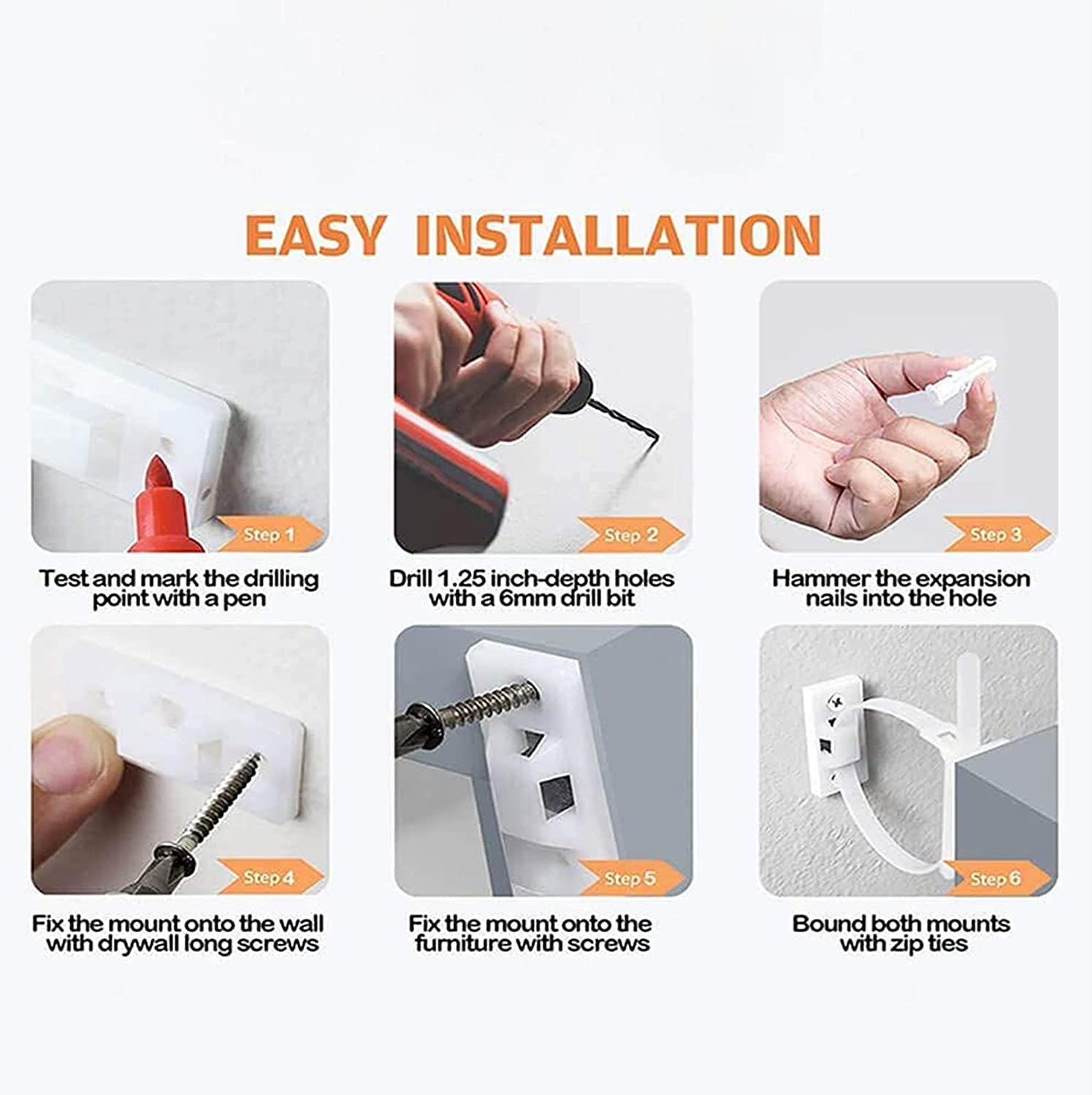 10 Sets Furniture Safety Straps, Falling Furniture Prevention Device, Anti-Tip Furniture Wall Anchors Kit, Furniture Fix to Wall for Baby Proofing and Pet Protecting image number 5