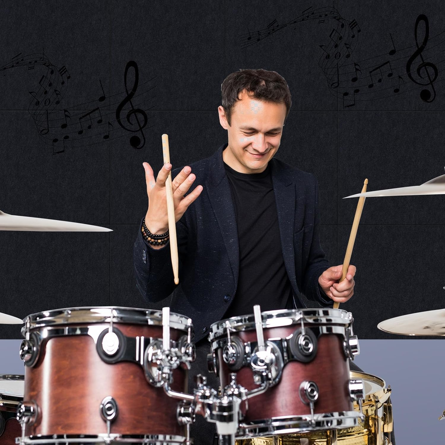 Large Bulletin Board Black Cork Board Alternative 12 Pack Felt Wall Tiles with Safe Removable Adhesive Tabs 47"X35" Wall Cork Board Felt Board Poster Board Soundproof Panel for Office Family Classroom image number 1