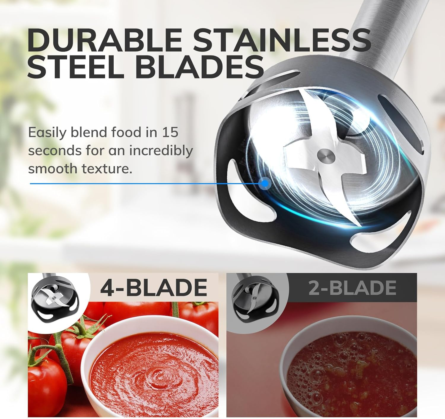 MIUI 1200W Immersion Handheld Blender, Blenders for Kitchen Hand Mixer Set, 14-Speed Stainless Steel Blade & Body Hand Stick, Hand Blender Electric with Egg Whisk, Perfect for Kitchen image number 4