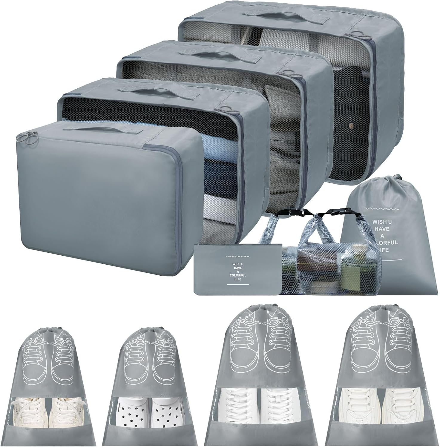 OUNAIDE 12 Set Packing Cubes for Travel, Travel Essentials Packing Cube, Lightweight Luggage Suitcase Organizer Bags with Shoe Bags & Accessories Bags, Foldable Packing Organizer image number 3