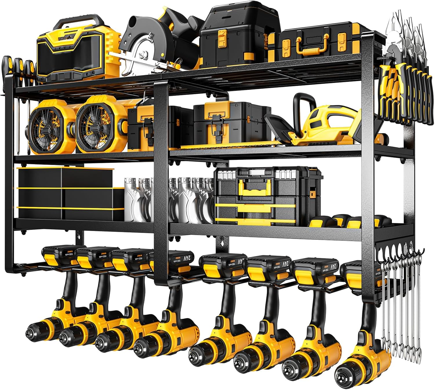 POKIPO Power Tool Organizer Wall Mount, Extended Large Heavy Duty 8 Drill Holder, 4 Layer Garage Tool Organizer and Storage, Utility Racks Suitable for Workshop, Garage Cordless Drill