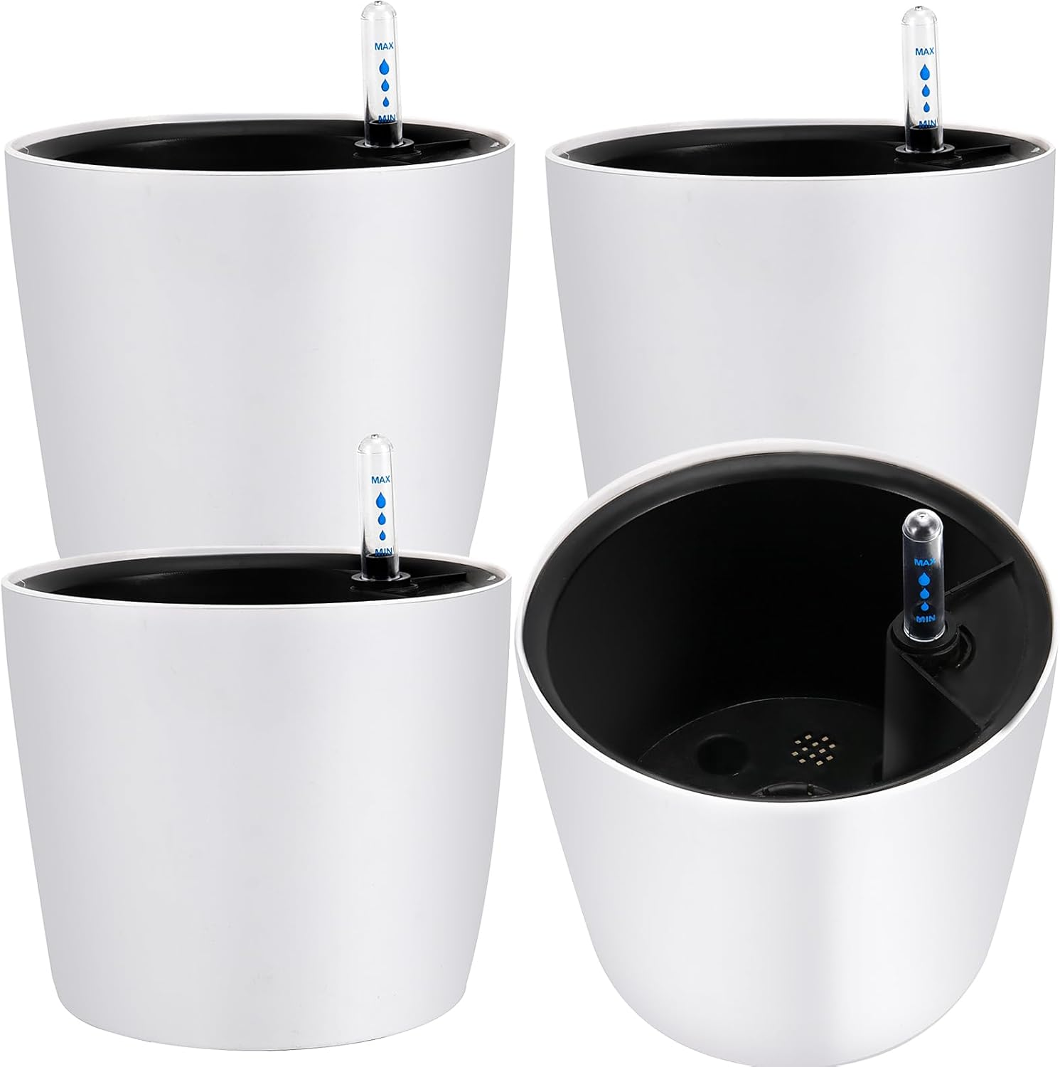 JOIKIT 4 Pack 7 Inches Self Watering Planter, White Plant Flower Pots with Water Level Indicator, Self Watering Pots for Indoor & Outdoor Succulents Plants Herb Garden
