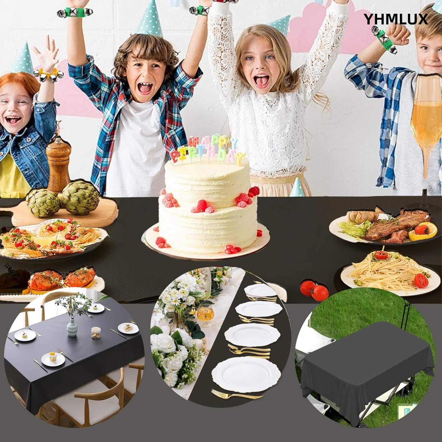 12 Pack Disposable Table Cloth, 137X 274Cm(54 X 108 Inch) Table Cloths for Parties, Black Plastic Table Cover, Decorative Tablecloths Suitable for Rectangular Tables, Leakproof & Sturdy, Black image number 3