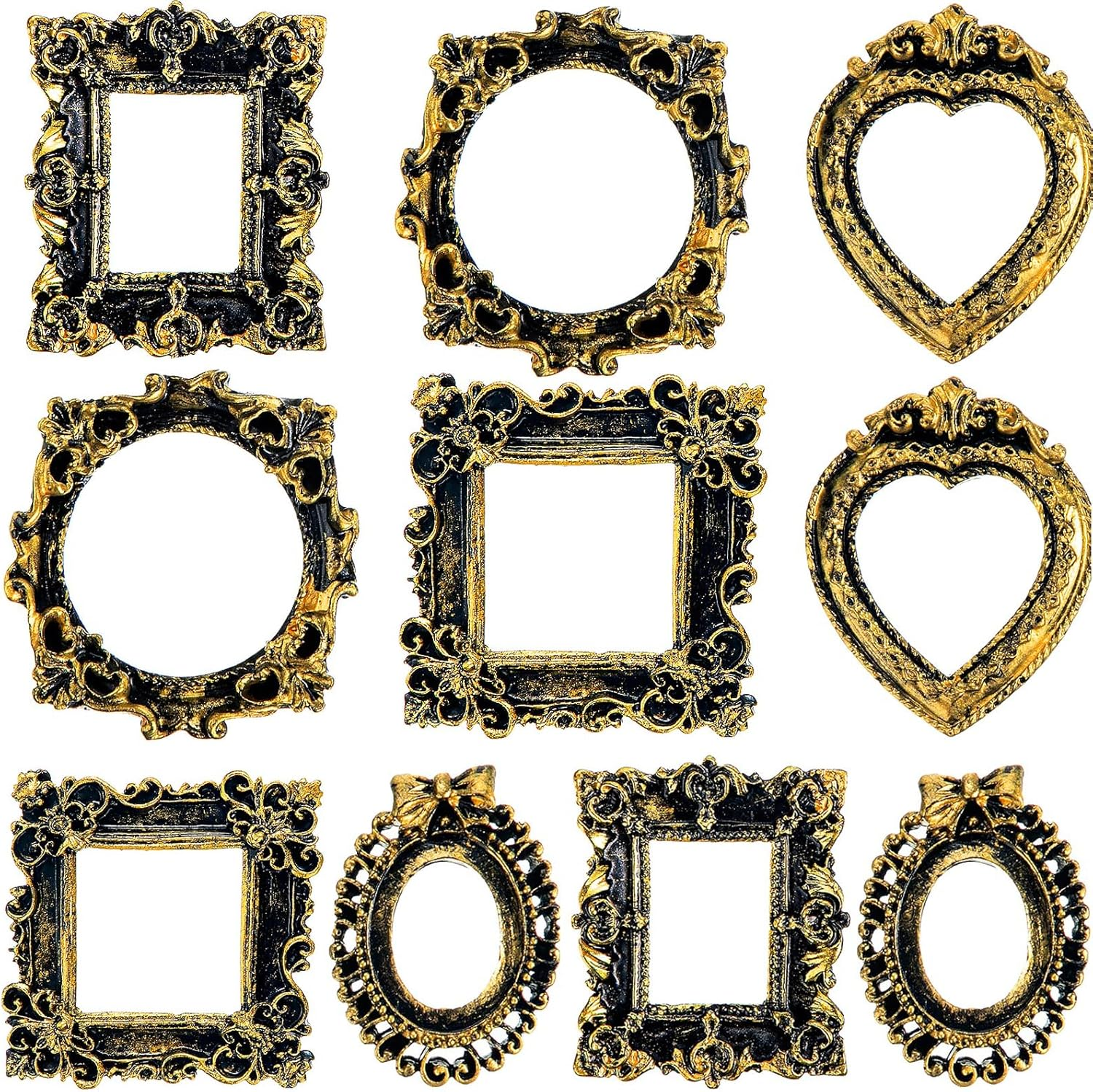 Vicenpal 25 Pcs Vintage Resin Picture Frame Antique Photo Resin Frame Mini Resin Jewelry Display Frame Photography Photo Frame DIY Small Photo Frame for Photo Home Decoration (Black,Gold,Silver)