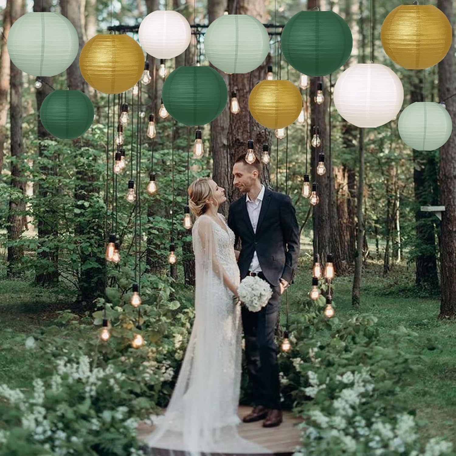 Set of 20 Paper Lanterns in Sage Green - round Paper Lanterns in 4 Sizes (15/20/25/30 Cm) - Lampshades as Decoration for Wedding, Birthday, Baby Shower & Garden Party
