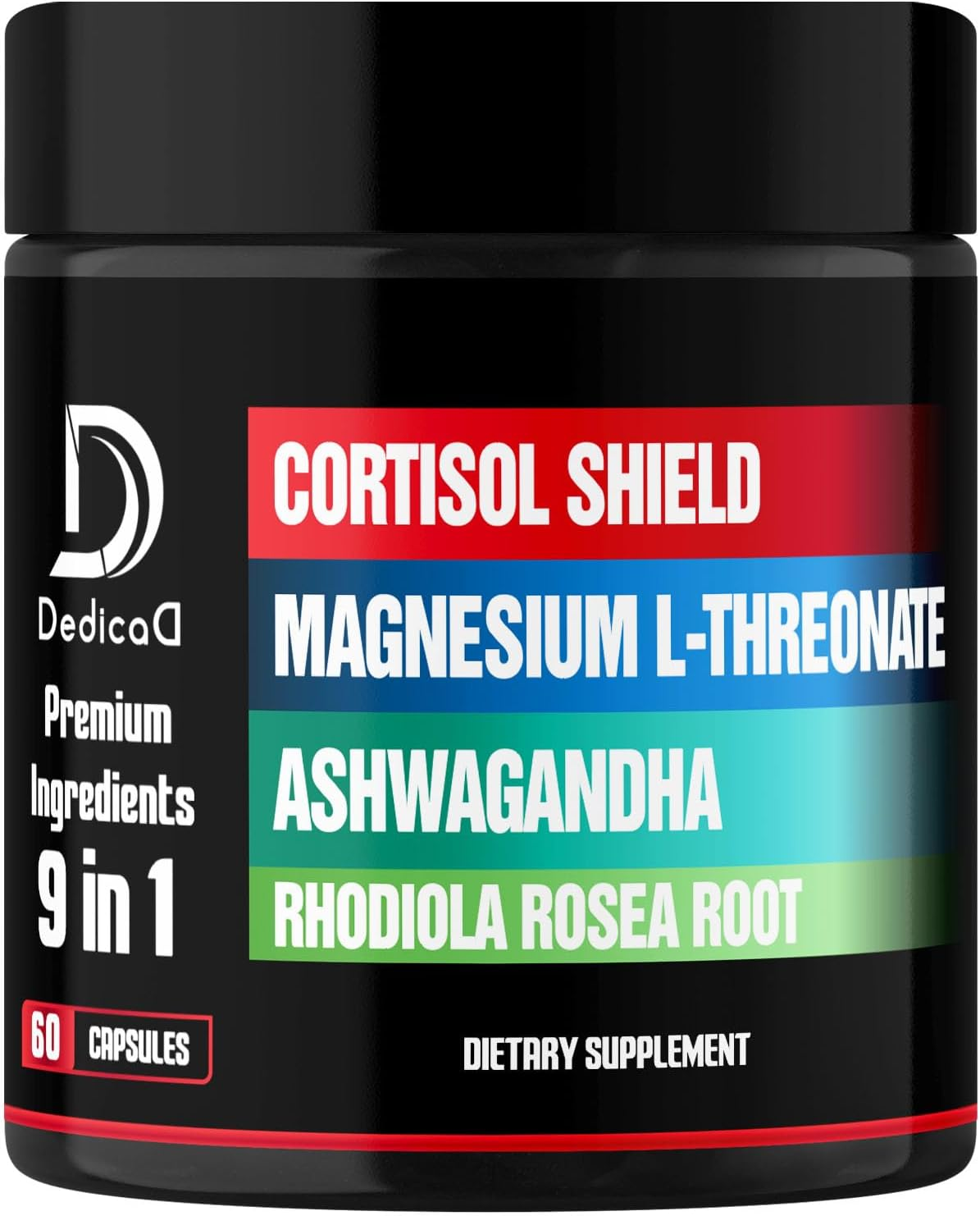 Dedicad 9In1 Cortisol Shield - Magnesium L-Threonate & Ashwagandha with Rhodiola, Phosphatidylserine, Passion Flower, L-Theanine, Apigenin, Licorice, Magnolia - Rest Well & Mood Balance - 60 Count image number 5