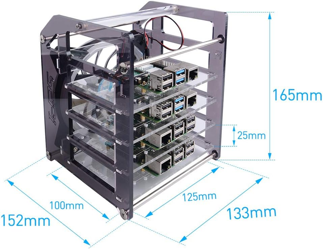 Geeekpi Raspberry Pi Cluster Case, Raspberry Pi Rack Case Stackable Case with Fan 120 Mm RGB LED 5V for Raspberry Pi 4B / 3B + / 3B / 2B / B + and Jetson Nano (4-Layers) image number 1