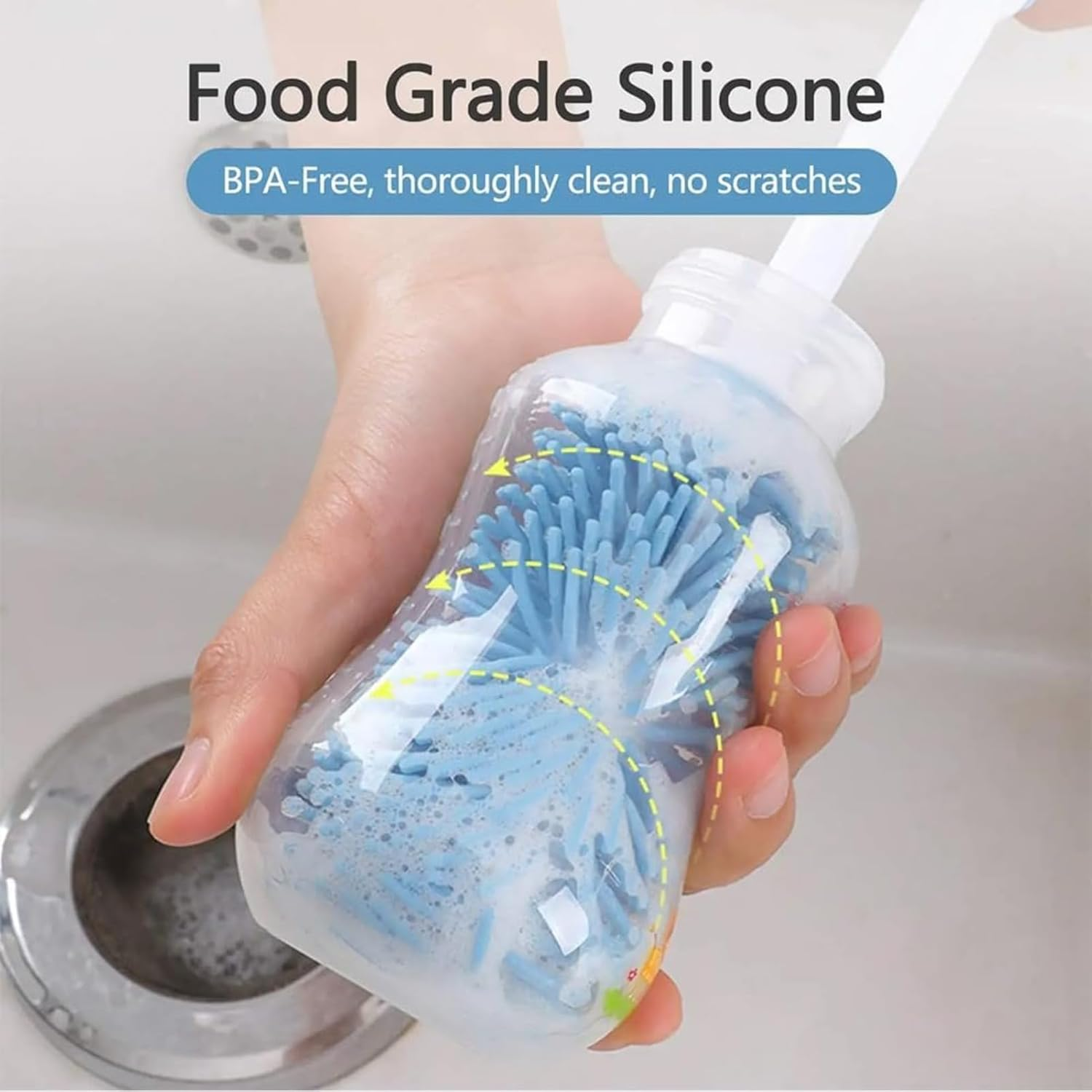 RODISHOMM Silicone Baby Bottle Brush Set, Long Handle Bottle Cleaner for Baby Bottles, Tea Strainers, Glasses & Small Opening Bottles image number 5