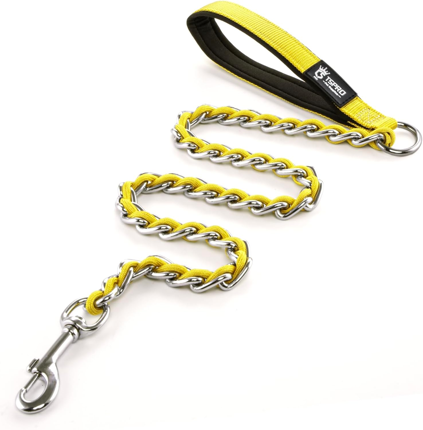 TSPRO Chew Proof Dog Leash Stainless Steel Dog Leash Metal Chain Training Dog Leash with Soft Handle for Medium Large Dog(4Mm,Yellow) image number 1