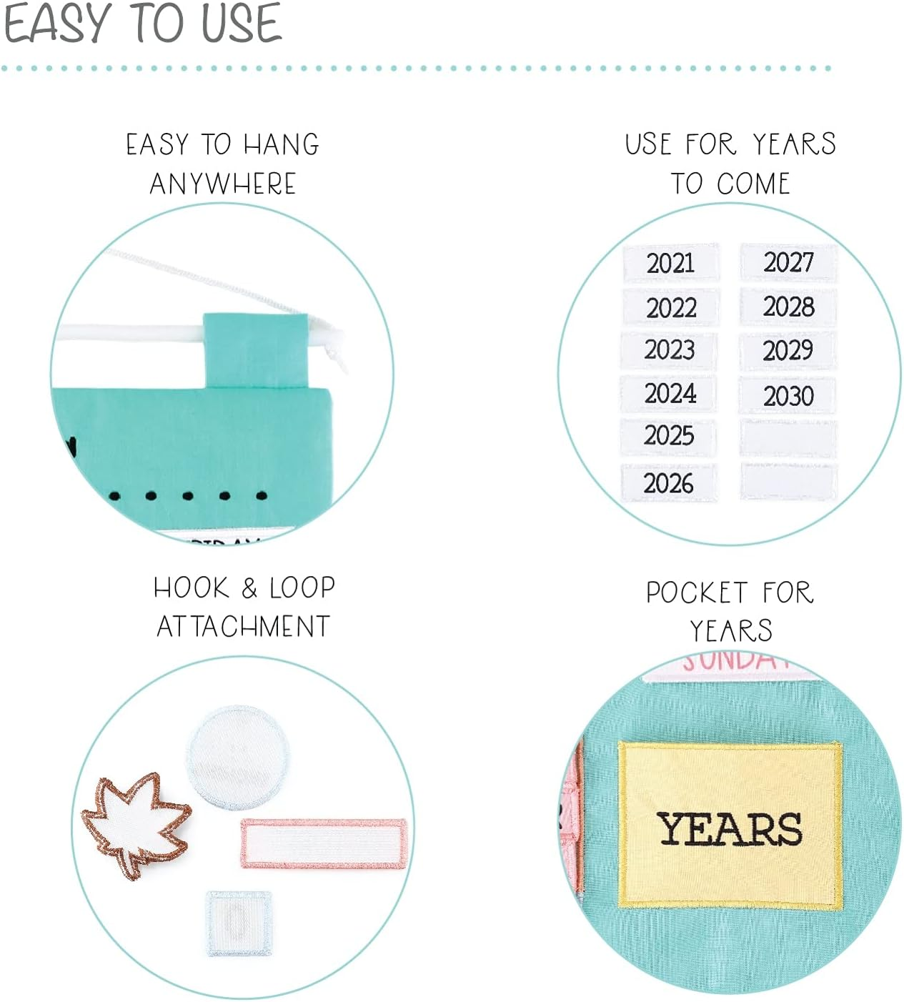 The Peanutshell Preschool Educational Wall Calendar - 53 Fabric Pieces for Months, Days, Years, Weather, & Seasons image number 5