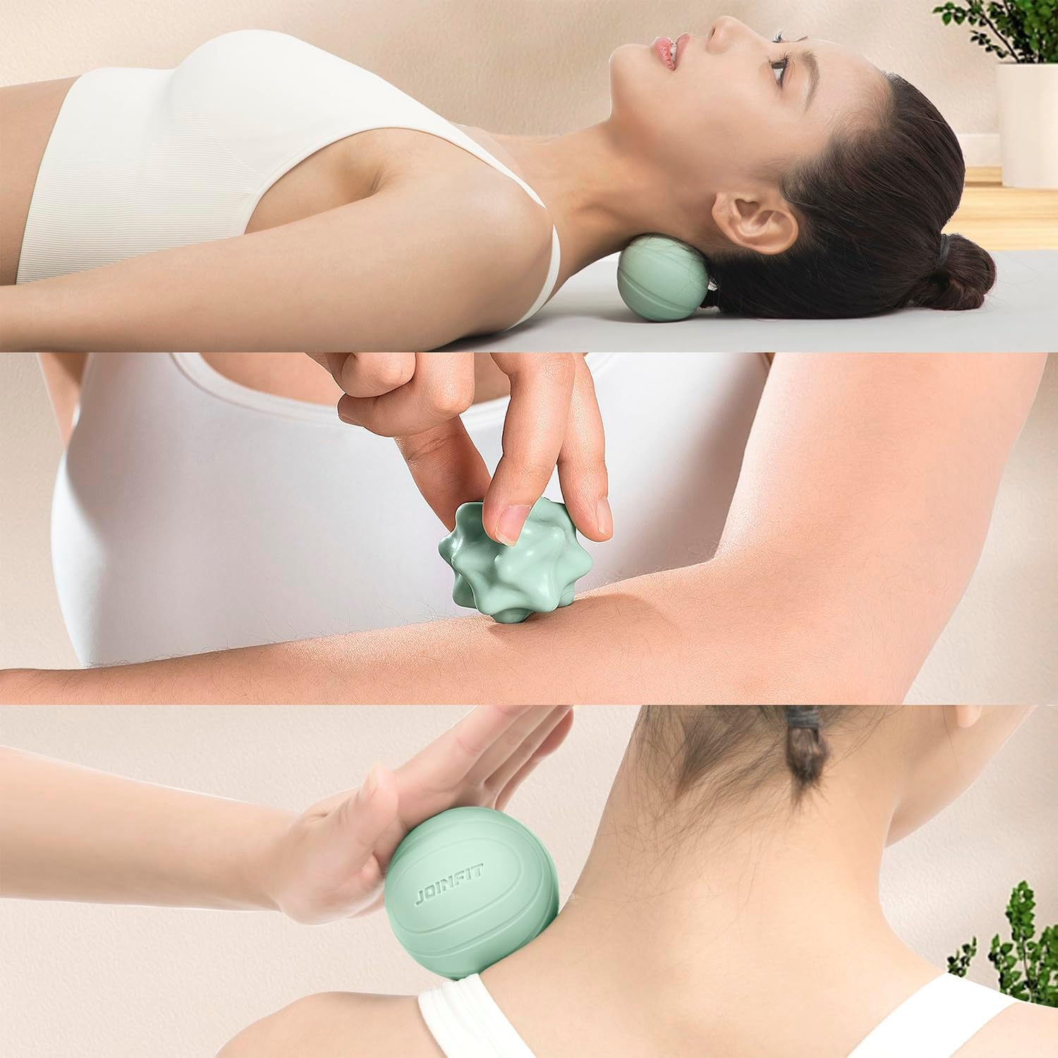 HCE Massage Ball Set for Trigger Point Massage & Physical Therapy, Lacrosse Ball/Peanut Ball/Spiky Ball Set, Therapy Ball for Plantar Fasciitis, Muscle Release, Deep Tissue Massage - Set of 3