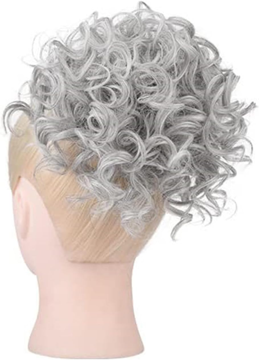 Women'S Curly Hair Bun Wigs Messy Ponytail Hair Wrap Synthetic Hair Extension Drawstring Hair Bands (Black)