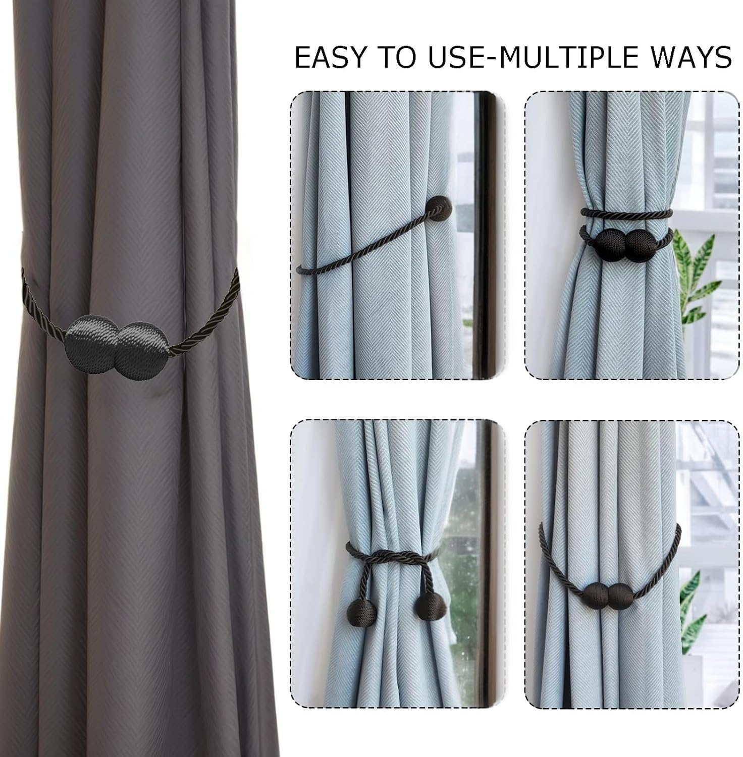 Magnetic Curtain Tiebacks Black 2Pcs - Stylish Holdbacks for Home & Office Decor - Durable Hooks for Bedroom & Outdoor Curtains - Convenient Clips for Easy Use image number 6
