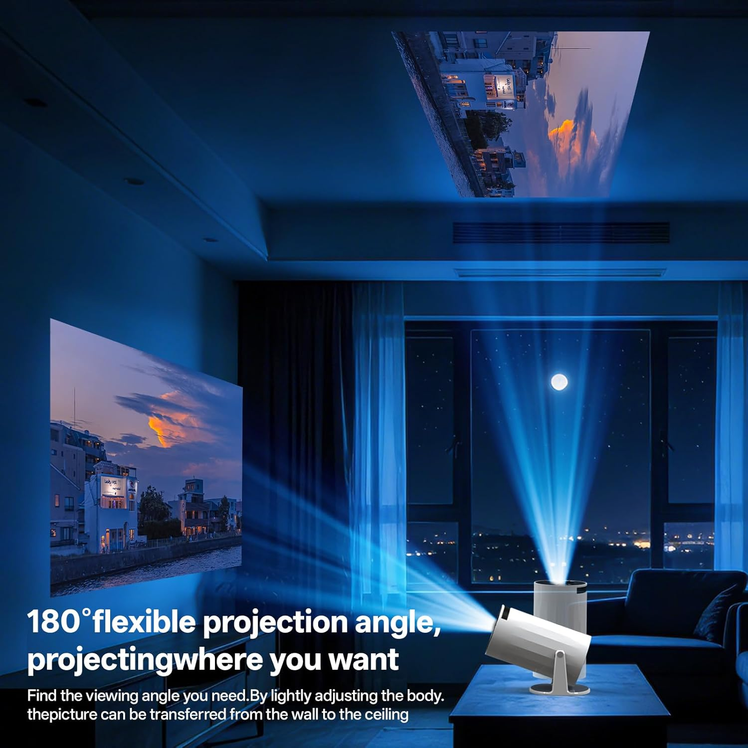 Mini Projector with 1080P Support, [Built-In Apps & Screen Mirroring] Portable Projector with Wifi 6 BT 5.4, Auto Vertical Keystone, 180&deg; Rotation Smart Projectors Suitable for Outdoor/Tv Stick/Phone image number 5