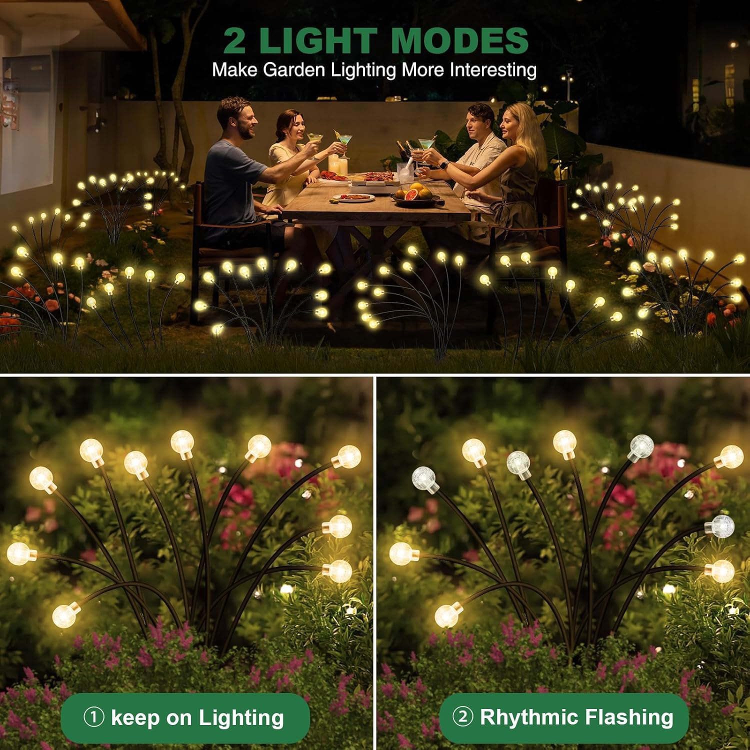 Solar Garden Lights,40 LED Firefly Lights Crystal Ball Sway by Wind, Solar Lights Outdoor Waterproof for Christmas Landscape Decorations Yard Pathway Swaying Lights (4 Packs) image number 4