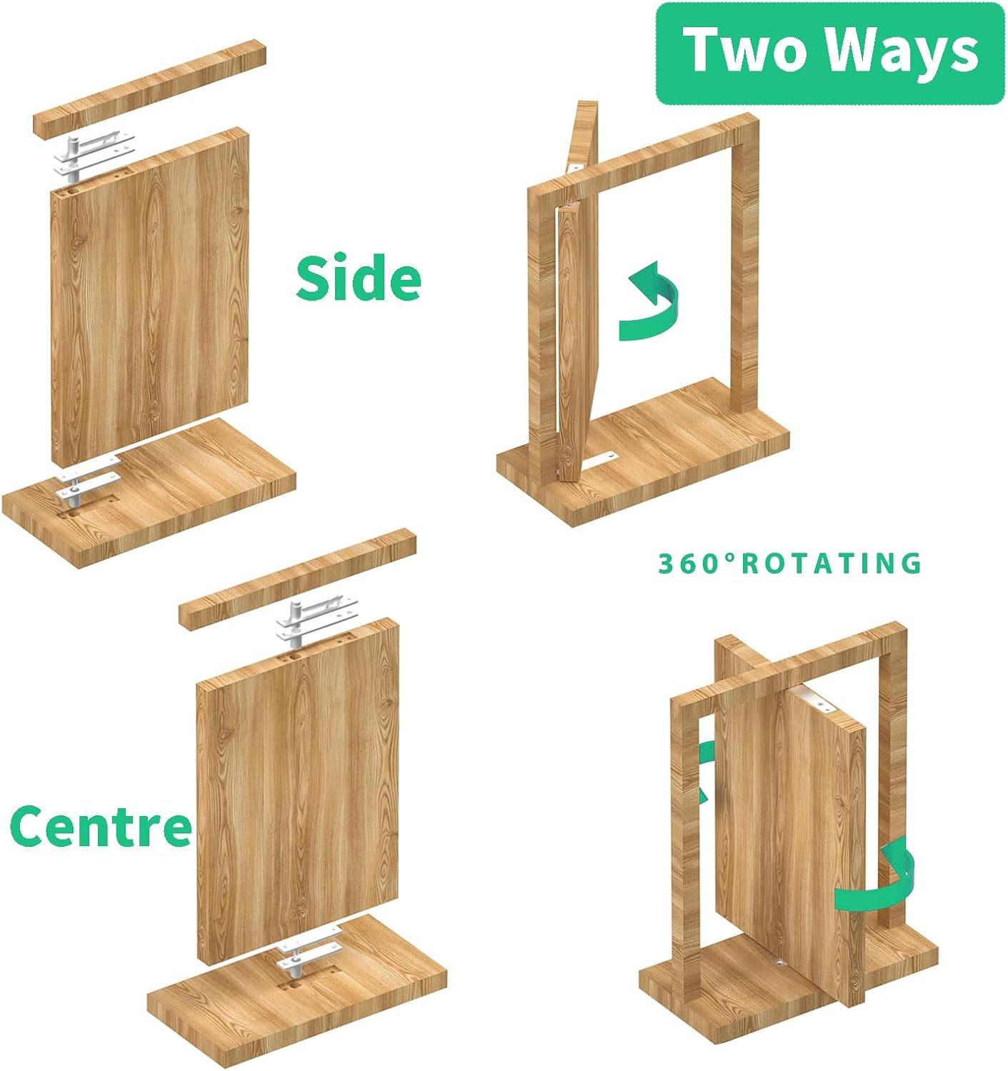 WYJREES Door Pivot Hinges, Heavy Duty Pivot Hinge with 360 Degree Rotation for Wood Door, Stainless Steel Invisible Pivot Door Hardware for Bookshelf, Rotary Center Hung Pivot Hinges for Secret Door