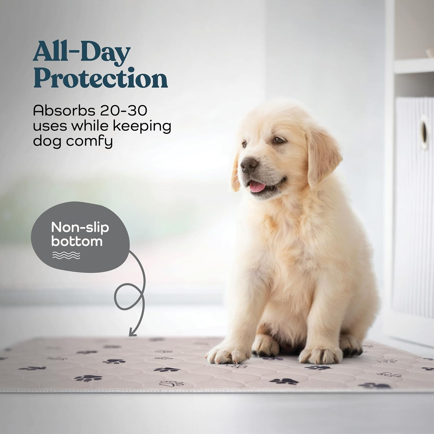 Super Absorbent Washable Pee Pads for Dogs - 2-Pack Superior Reusable Puppy Pads Pet Training Pads &ndash;100% Waterproof Dog Pee Pad Protects against Urine Leakage Non-Slip Grip Prevents Slipping& Bunching image number 3