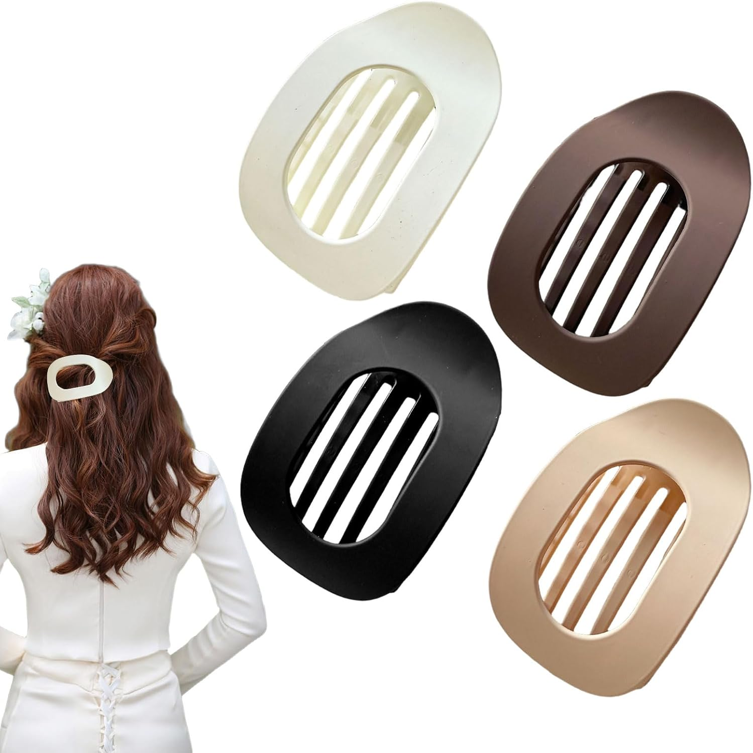 Flat Hair Clip, 4Pcs Flat Claw Clip, round Hair Claw Clips, Non-Slip Curved Design for All Types, Clips for Thin to Thick Hair, French Hold Barrettes for Women and Girls (Multicolor) image number 4