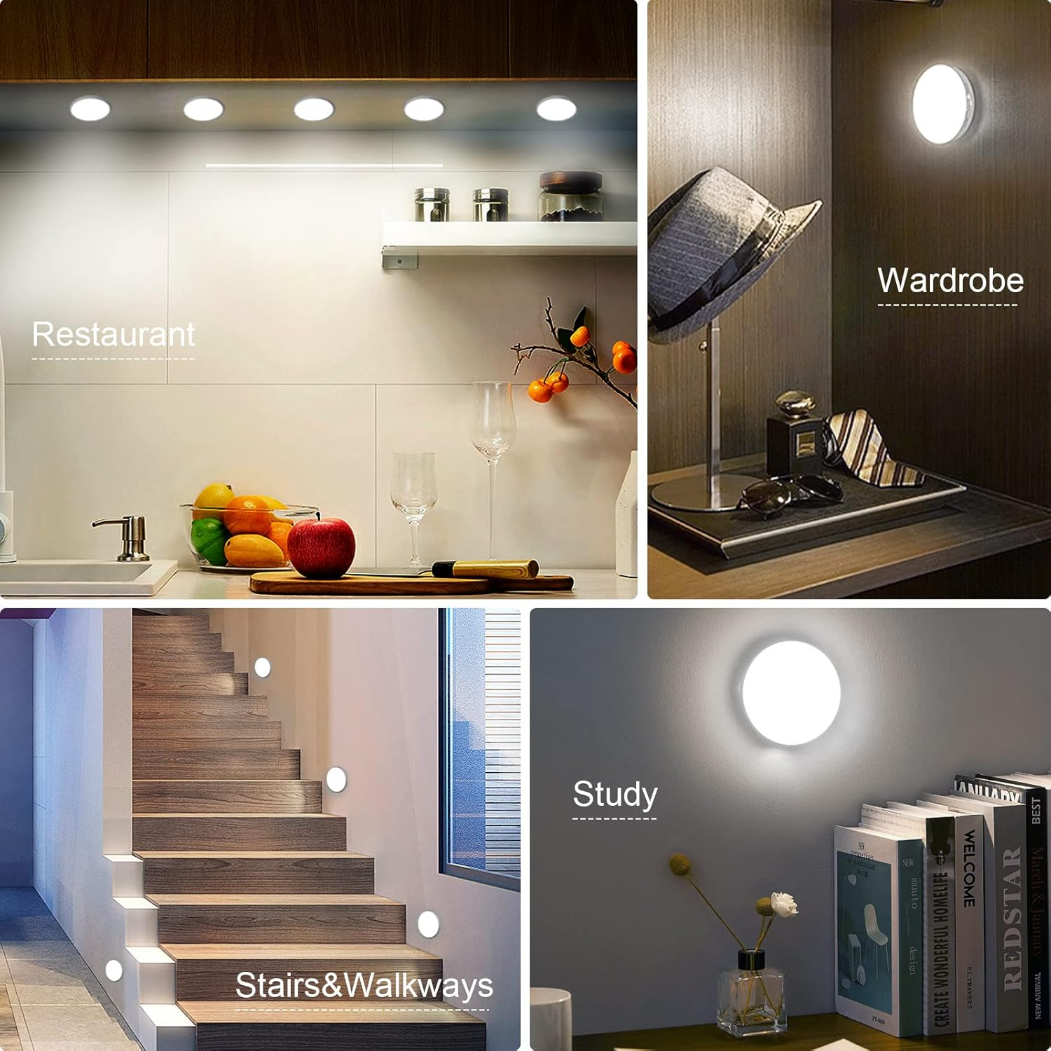 Motion Sensor Light Indoor [8 LED], Night Light USB Rechargeable, 3 Light Modes & Long-Last Battery, Cordless Magnetic Sticker Nightlight for Stair, Closet, Hallway - Cold White & Warm White image number 4