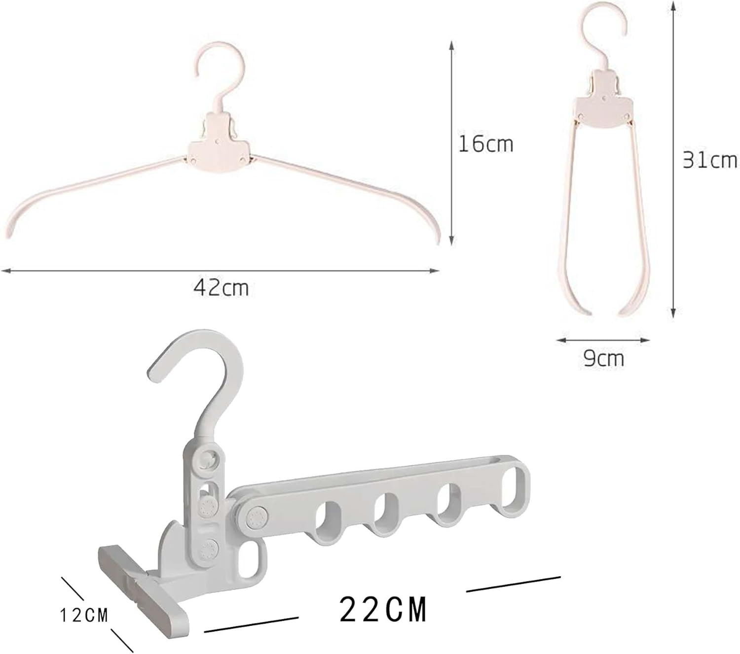 8-Piece Set 3PCS Folding Clothes Drying Rack + 5 Hangers, Foldable Portable Travel Hanger, with 5 Holes for Outdoor Campin, Balcony, Laundry Room, Hotel Apartment image number 1