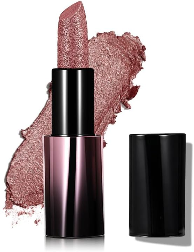 Metallic Pearl Lipstick - 5 Luxe Shades, 3D Shimmer Finish, Lightweight and Nourishing, High Impact Lipcolor,Magnetic Case, Long-Lasting Hydrating Lip Makeup (03 GILDED COCOA)