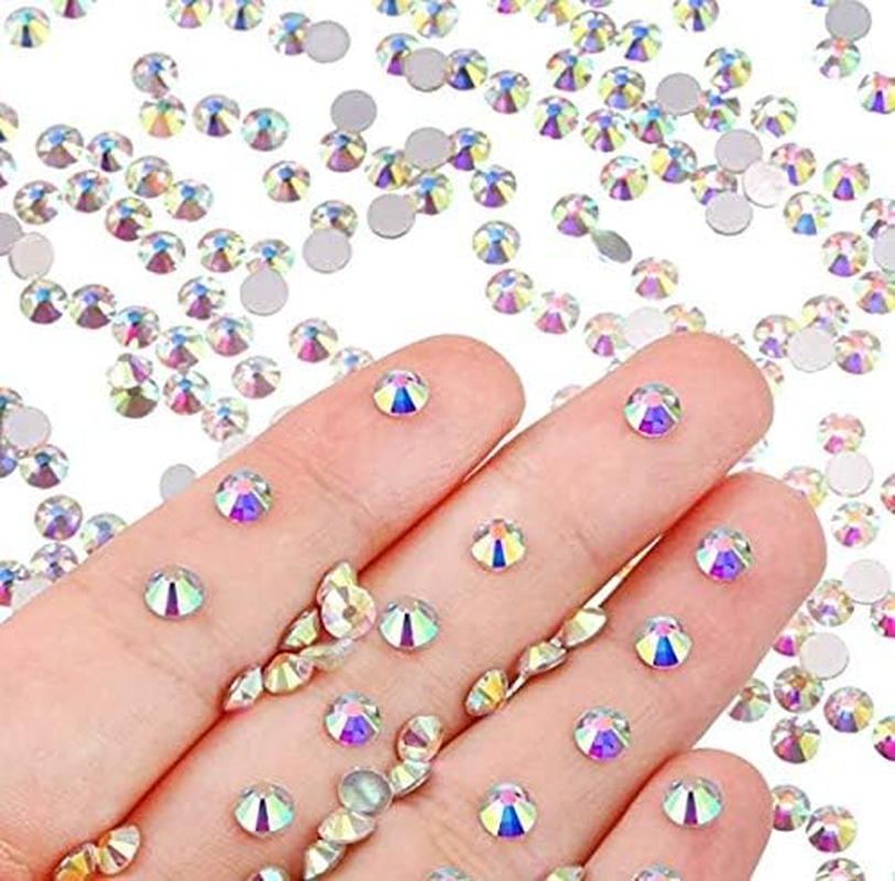 KDDOM 1440 Pieces SS6 Crystal Flat Back Brilliant round Rhinestones Glass Stones Glitter Gems Transparent Faux Diamond (Crystal AB, 2.0MM)