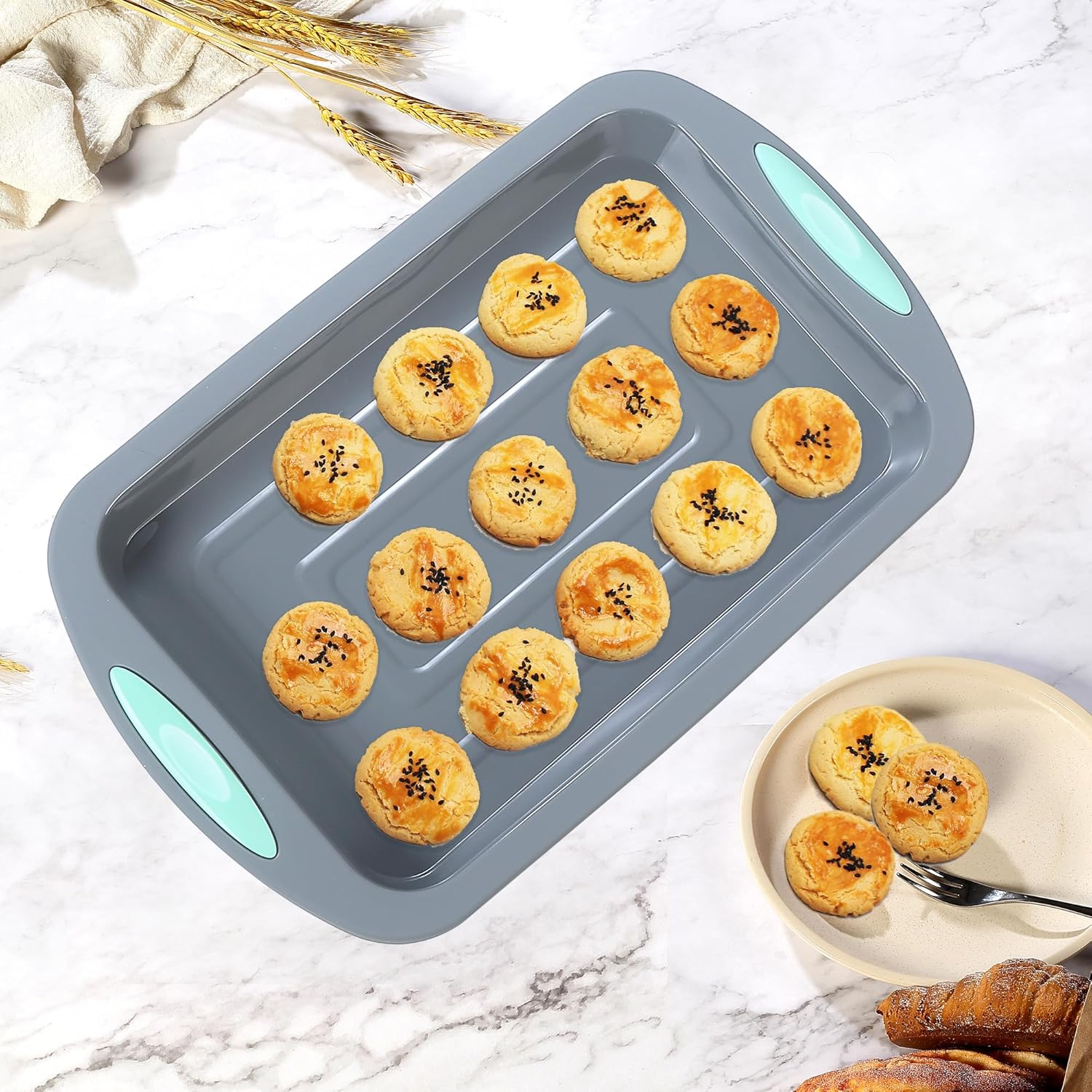 Tongjude 51 Piece Silicone Bakeware Set, Non-Stick Kitchen Oven Baking Pans, Silicone Cake Molds with Muffin Pan, Cookies Baking Sheet, Cake Pan, Donut Pan and Loaf Pan image number 3