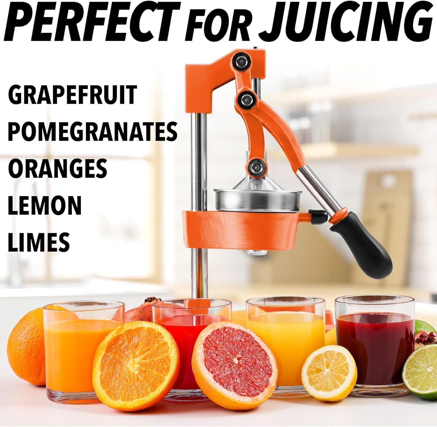 MINYII Orange Juice Squeezer Professional Citrus Juicer Durable Stainless Steel Lemon Squeezer - Heavy-Duty, Easy-To-Clean - Sturdy Manual Citrus Press & Orange Squeezer (Black) image number 2