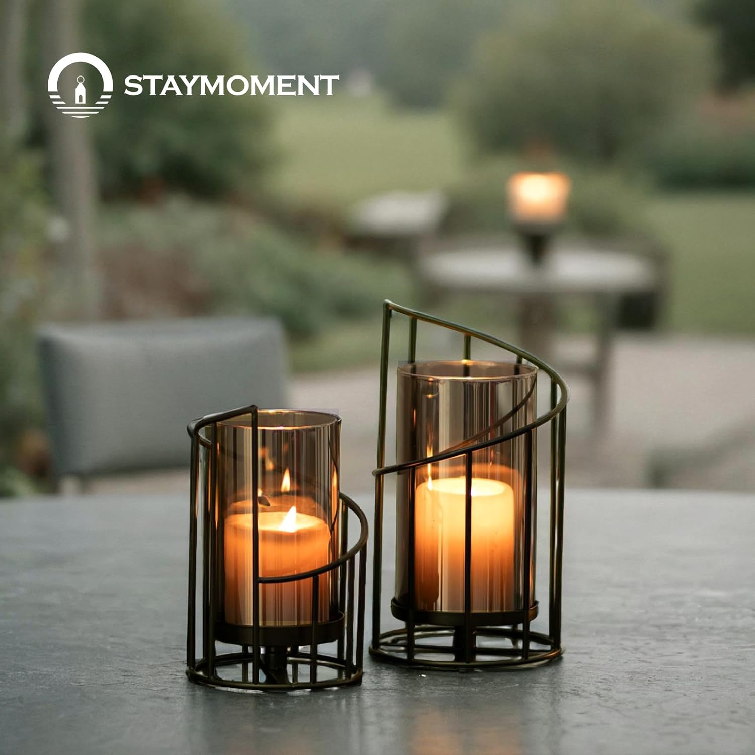 Staymoment Lantern Black Decorative Modern: Set of 2 Candle Holders Metal Lantern Outdoor Candle Holder Table Decoration Living Room Bathroom Garden Lanterns Outdoor and Indoor for Pillar Candle - Black image number 3