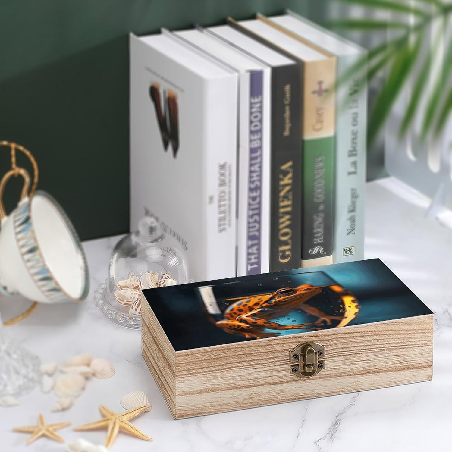 Frog in the Glass Wooden Box Wood Wedding Keepsake Boxes with Lids Small Decorative Boxes Lightweight Wooden Memory Storage Box for Crafts Keepsakes Jewelry Photo Letter Storage image number 2