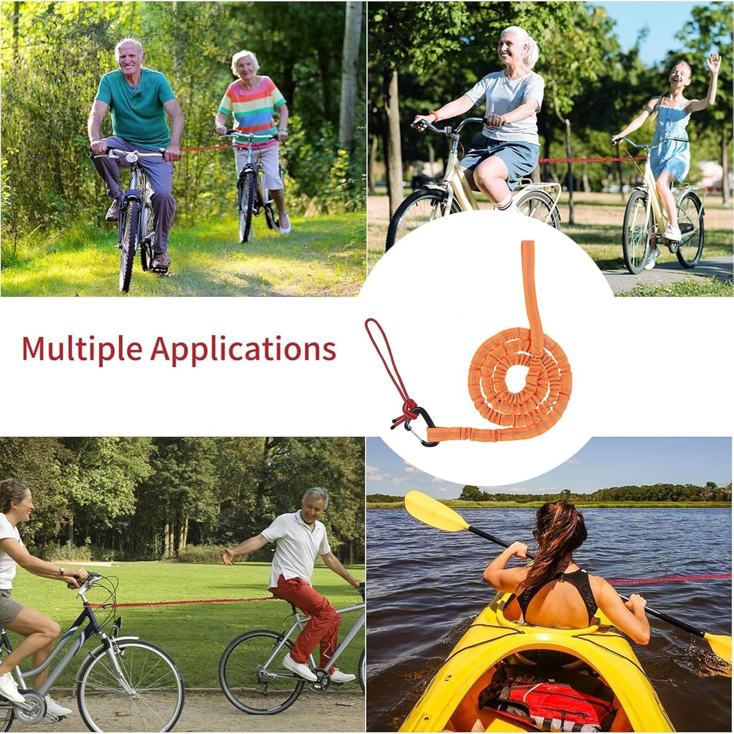 3 Meters Elastic Bicycle Tow Strap, 1Pc Cycling Stretch Pull Strap Bicycle Tow Rope, Elastic Bicycle Tow Rope with Storage Bag, MTB Cycling Stretch Pull Strap for Long Ride Going Uphill, Orange image number 3