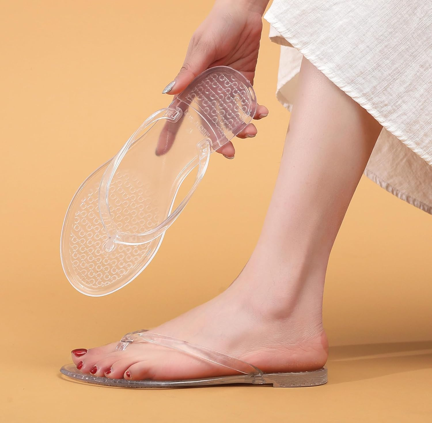 Flip Flops for Women Jelly Shoes Thong Sandals Jellies Flats Clear Slipper Summer Beach Pool Slides Size 10 Slip on Quick Drying Soft image number 6