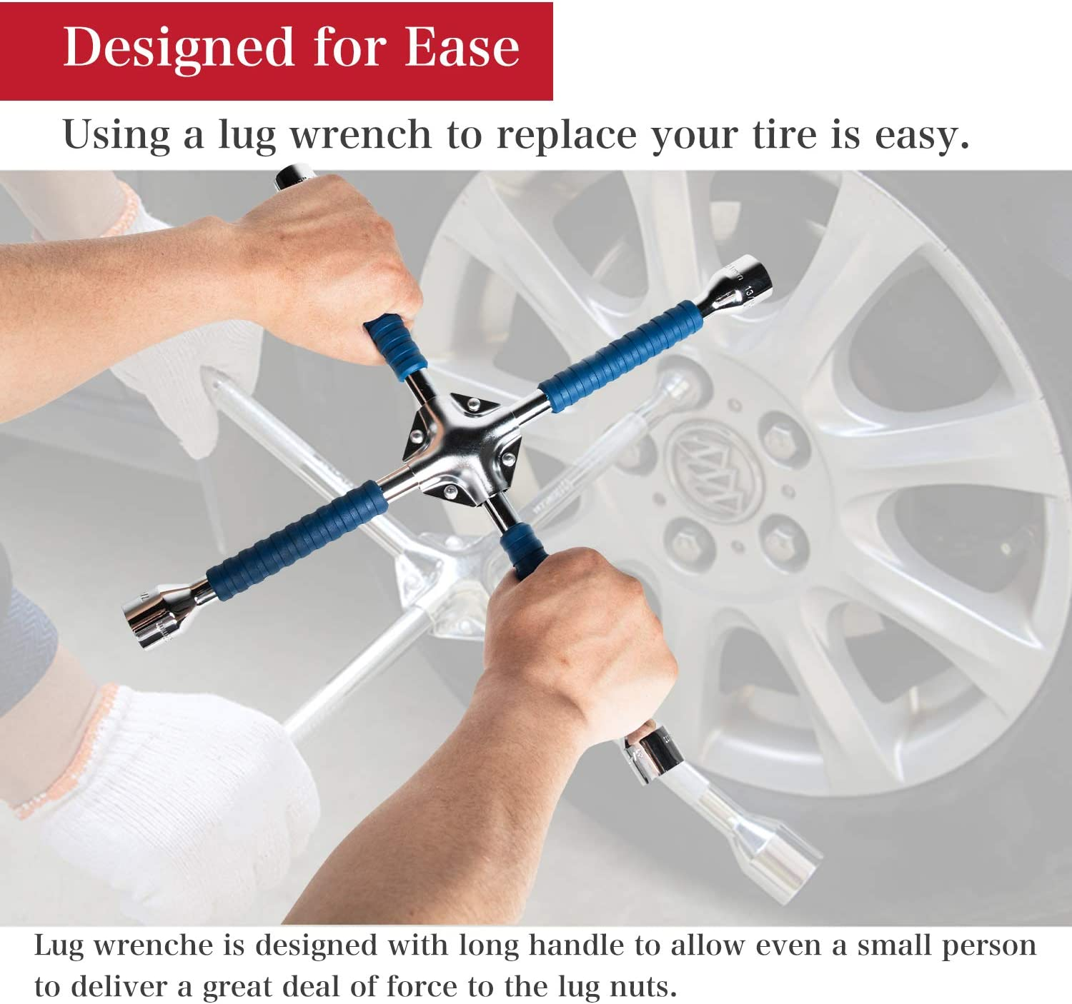 ETERNA Professional 18" Four Way Lug Wrench, Car Wheel Lug Nut Cross Wrench, Universal Heavy Duty Socket Spanner,Carbon Steel Car Tire Repair Tool - 14" Four Way Lug Wrench-New image number 5