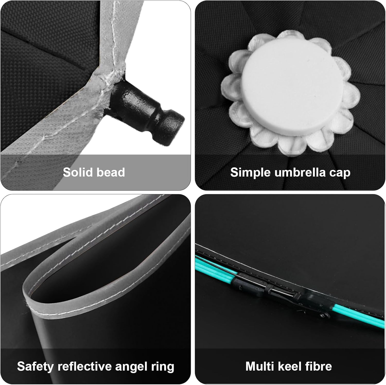 Folding Umbrellas, Automatic Extra Large Compact for Sun & Rain &ndash; Windproof Travel Parasol with Hooking Handle, Inverted Dry Close & Safety Reflective Strips (Black) image number 2