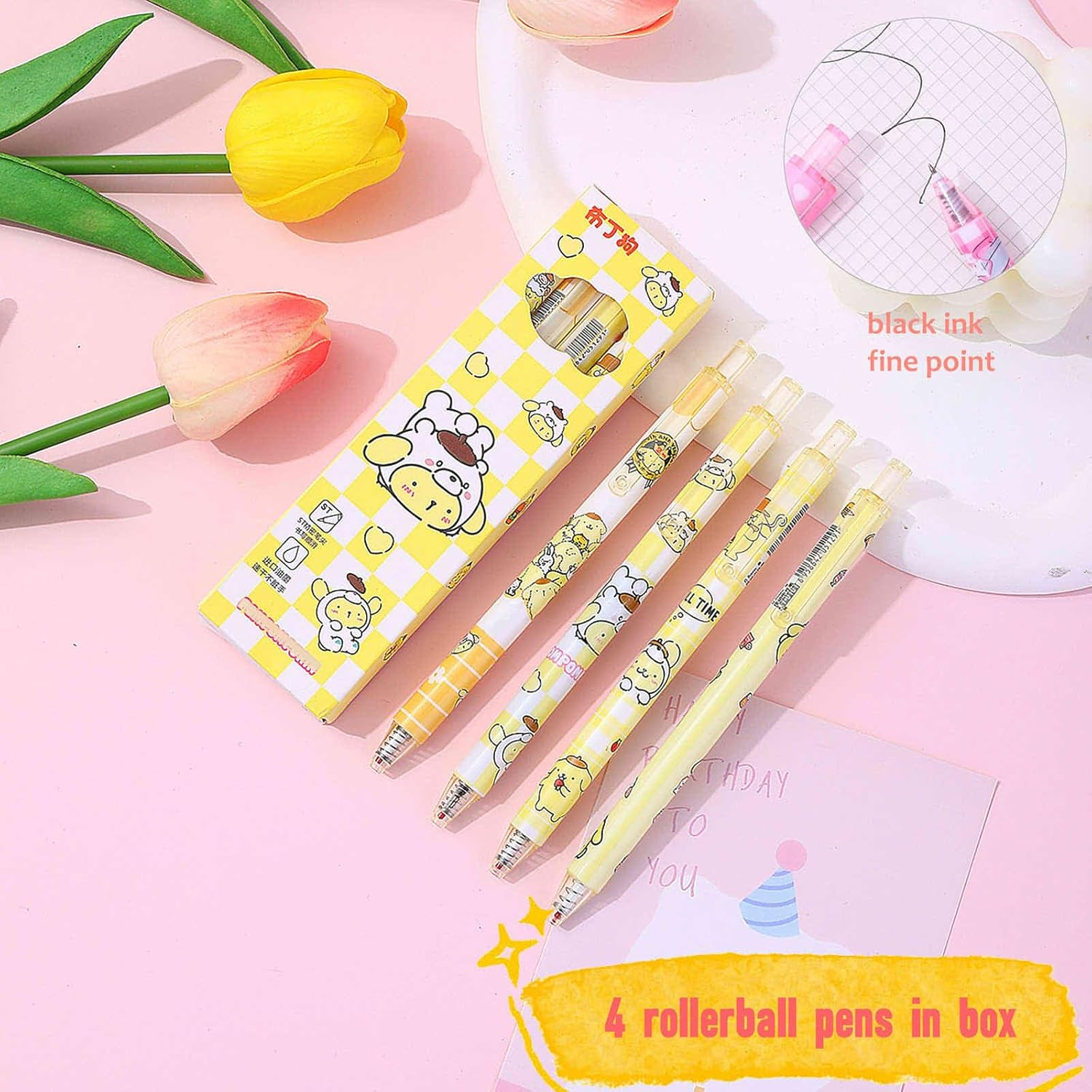 Koiswim Cute Pompompurin School Supplies Set - Gel Pens, Journal Notebook, 50 Stickers, Pencil Cse, Kawaii Stationery Set, Back to School Gift, Yellow Pompompurin