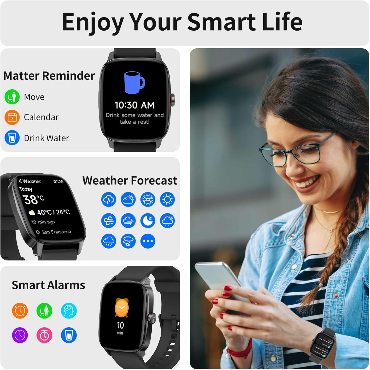 Smart Watch for Men Women, IP68 Waterproof, Bluetooth Calling, Fitness Tracker, Sleep Monitoring, 1.85'' DIY Dial, AI Built-In, 100+ Sports Modes, 7 Days Battery, Compatible with Android & Iphones image number 4