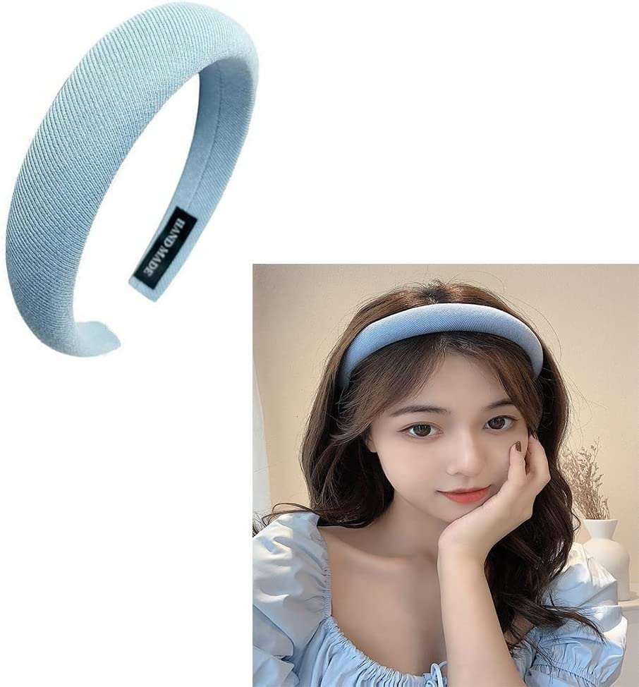 Blue Padded Headband Puffy Headbands for Women Girls Chunky Hairbands Thick Puffy Head Band Vintage Fashion Pad Headband for Women Christmas Party Headbands Hair Accessories image number 4