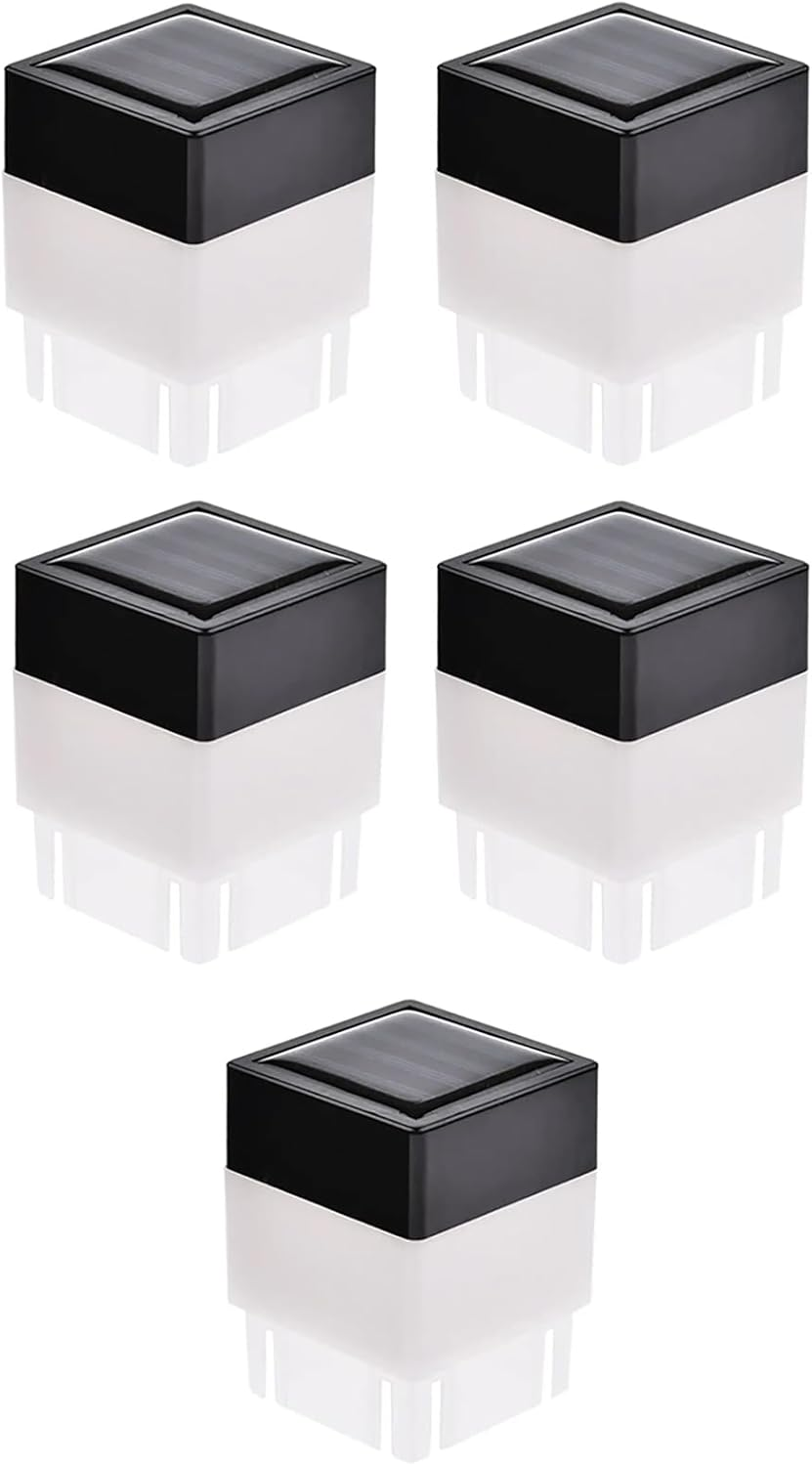 Tophomer 5PCS Outdoor Modern Solar Post Lights - 5X5Cm Glass LED Fence Lights, Waterproof Deck Cap Lights for Flat Surface Patio Garden Decoration (White)