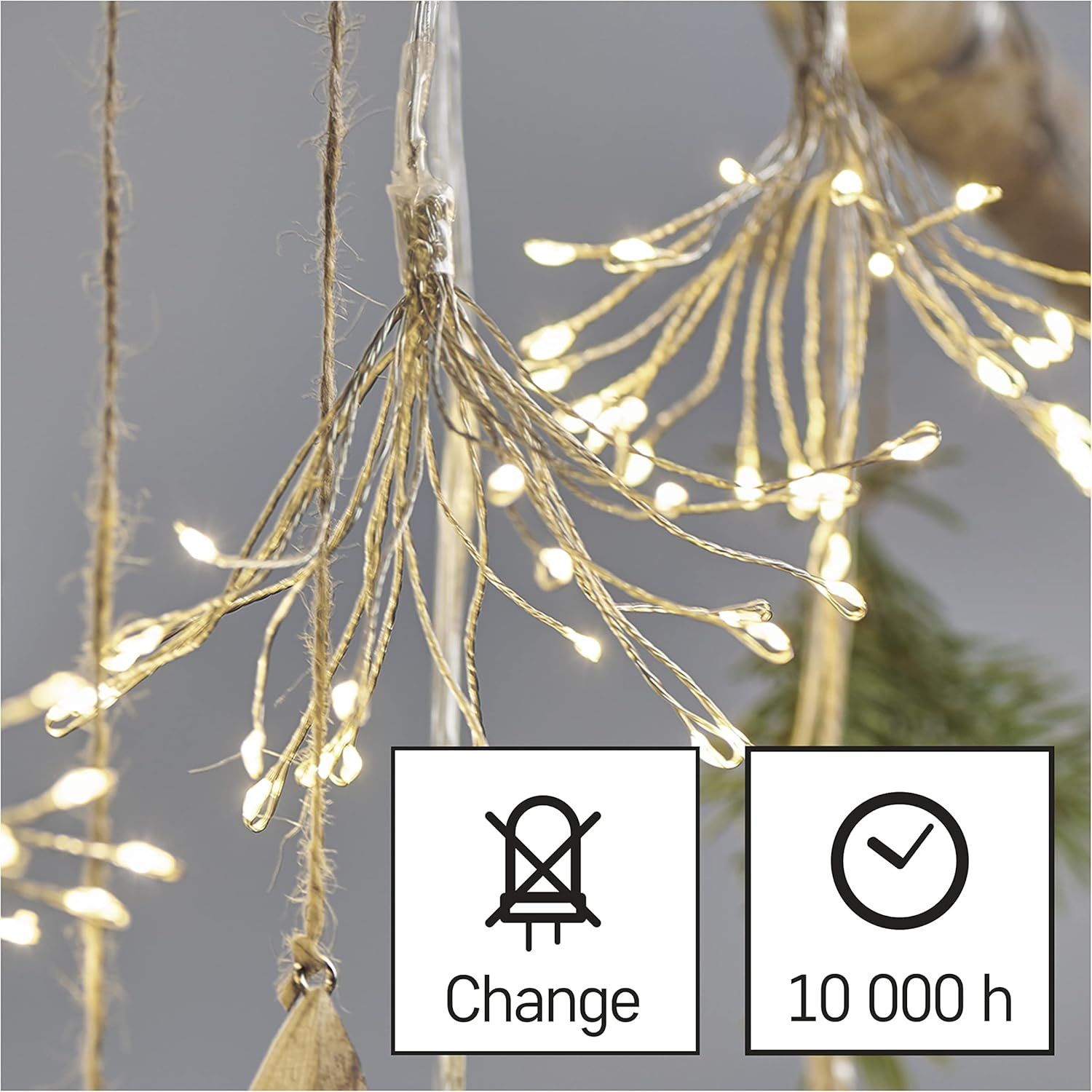 EMOS LED Fairy Lights Warm White for Indoor Use, 2.35 M Long Fireworks Christmas Fairy Lights Nano, 6 Hour Timer Function, Power Supply and Transformer, for Parties, Christmas, Transparent Cable image number 6