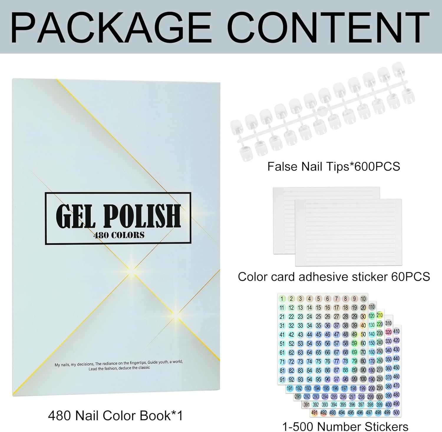480 Nail Color Display Book,Professional Nail Polish Swatches Chart Book with 600 Display Tips & 1-500 Number Label Stickers, Pre-Numbered Slots,Perfect for Salons and Home Use(Starry Sky) - White image number 4