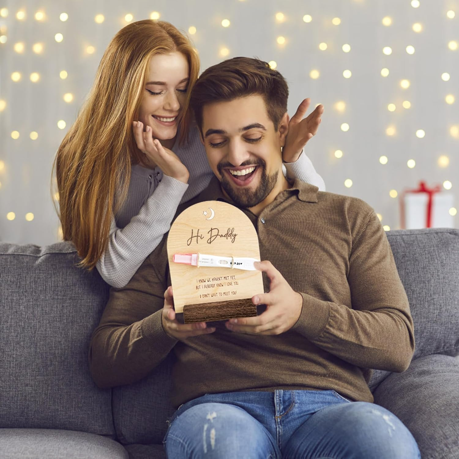 Pregnancy Announcement for Dad- Hi Daddy Pregnancy Test Keepsake Wooden Sign- Baby Surprise Announcement Ideas, Pregnancy Reveal to Husband image number 2