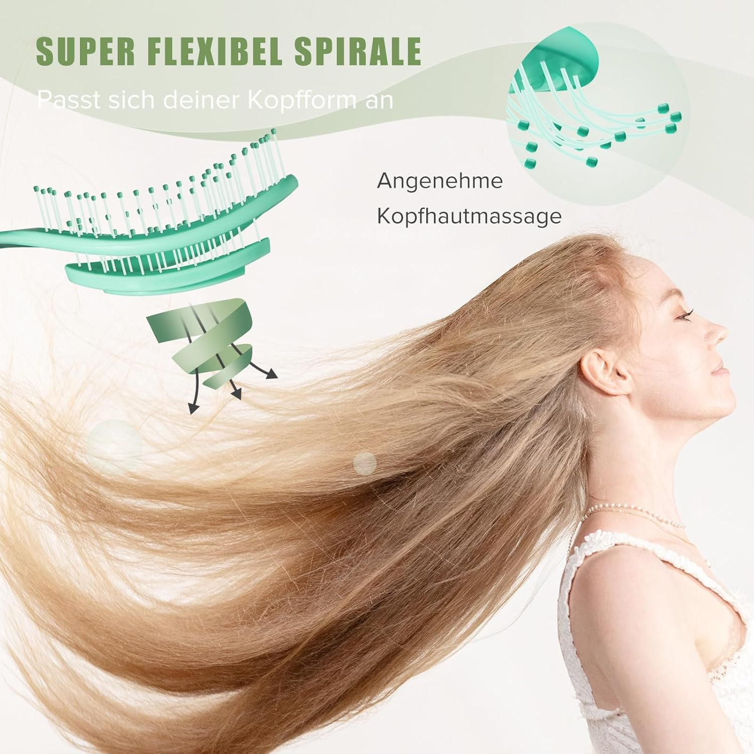 SHINLEA Hair Brush without Pulling, Scalp Massage Brush, Detangler Brush for Women, Men & Children, Detangling Brush Also for Curls and Long Hair (Green) image number 4