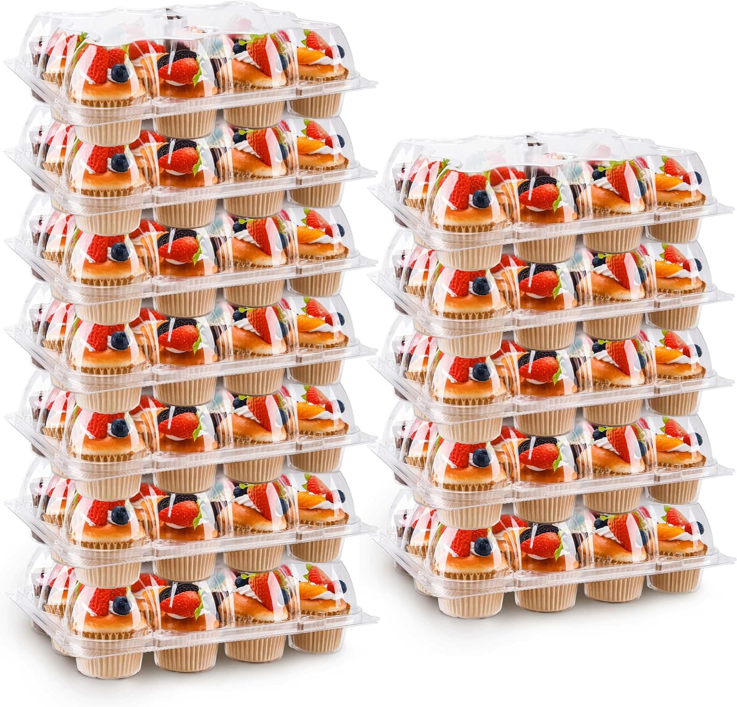 NPLUX 12 Count Cupcake Containers 6 Pack Cupcake Holders Plastic Clear Reusable Cupcake Containers with Detachable Tall Dome Lids Stackable Cupcake Boxes for 72 Cupcakes, BPA Free, Standard Size image number 3