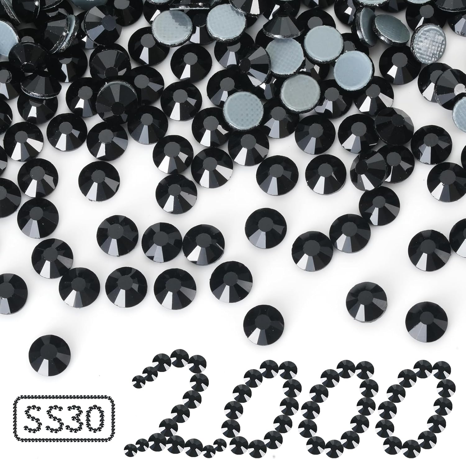 YHMQ DU Hotfix Rhinestones, Bulk, 2000 Crystal Hotfix Rhinestones for Crafts, Clothing, DIY Decoration, Black SS30, 6.4-6.6 Mm image number 2