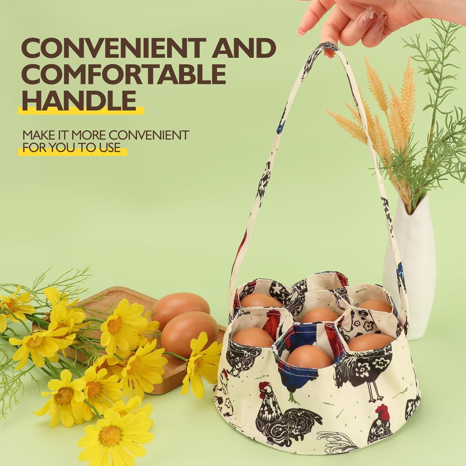 Egg Bags Hossmily Egg Basket Mini Egg Collecting Basket Egg Gathering Basket with 7 Pouches for Farmhouse Chicken Hen Duck Goose Housewife Garden Transporting Storage- 1 Pack image number 5