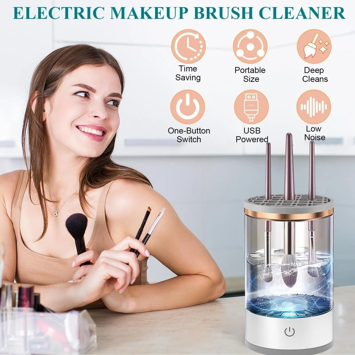Electric Makeup Brush Cleaner - Professional Makeup Brush Cleaning Machine，Automatic Electric Makeup Brush Cleaner，Fast & Efficient Cleaner for Brushes image number 3