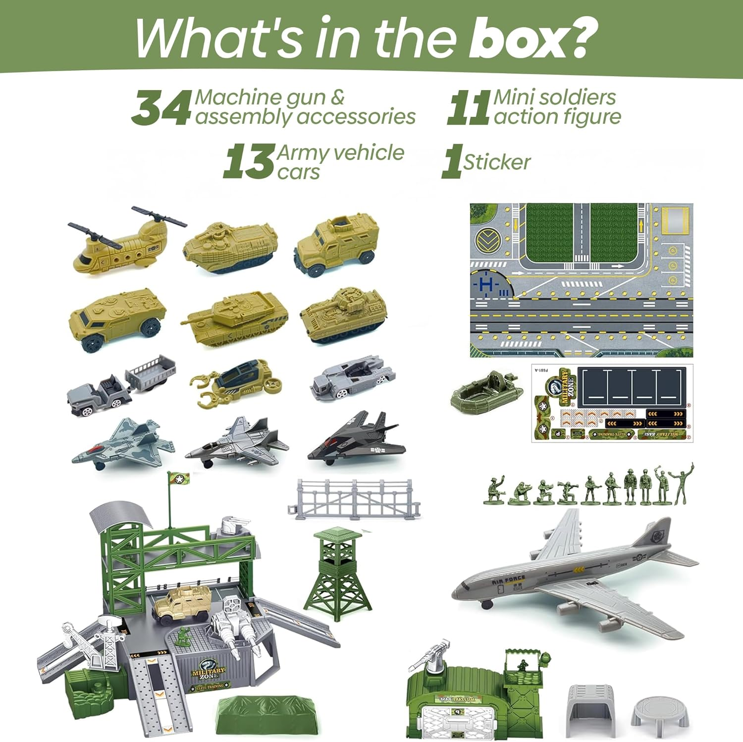 Military Base Toys Set with Army Vehicles, Action Figures & Playset, Airplane & Helicopter Toy, Perfect for Kids' Imaginative Role-Playing image number 4