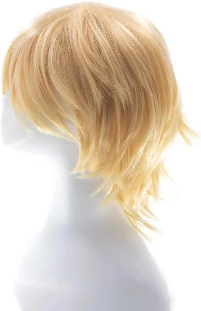 Wig Blonde Women'S Unisex Short Blonde Anime Cosplay Wig for Men, Heat Resistant Synthetic Hair with Adjustable Cap 50-66Cm, Unisex Costume Wig for Halloween & Theme Parties - CRFY image number 1