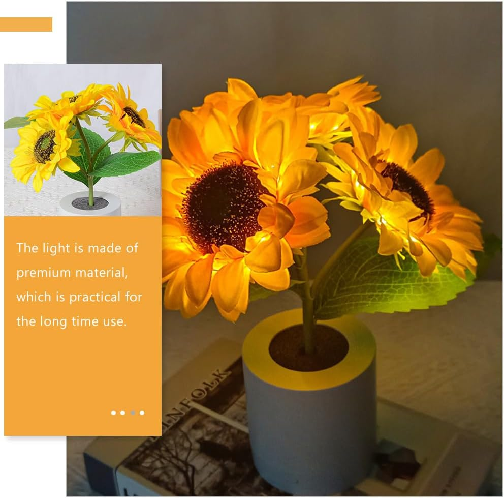 Bestonzon Sunflower LED Lamp, USB Rechargeable Flower Lamp, Bedroom Touch Lamp Desk LED Sunflower Lamp Night Kids Light, Artificial Night Light for Bedroom, Living Room Decor image number 6
