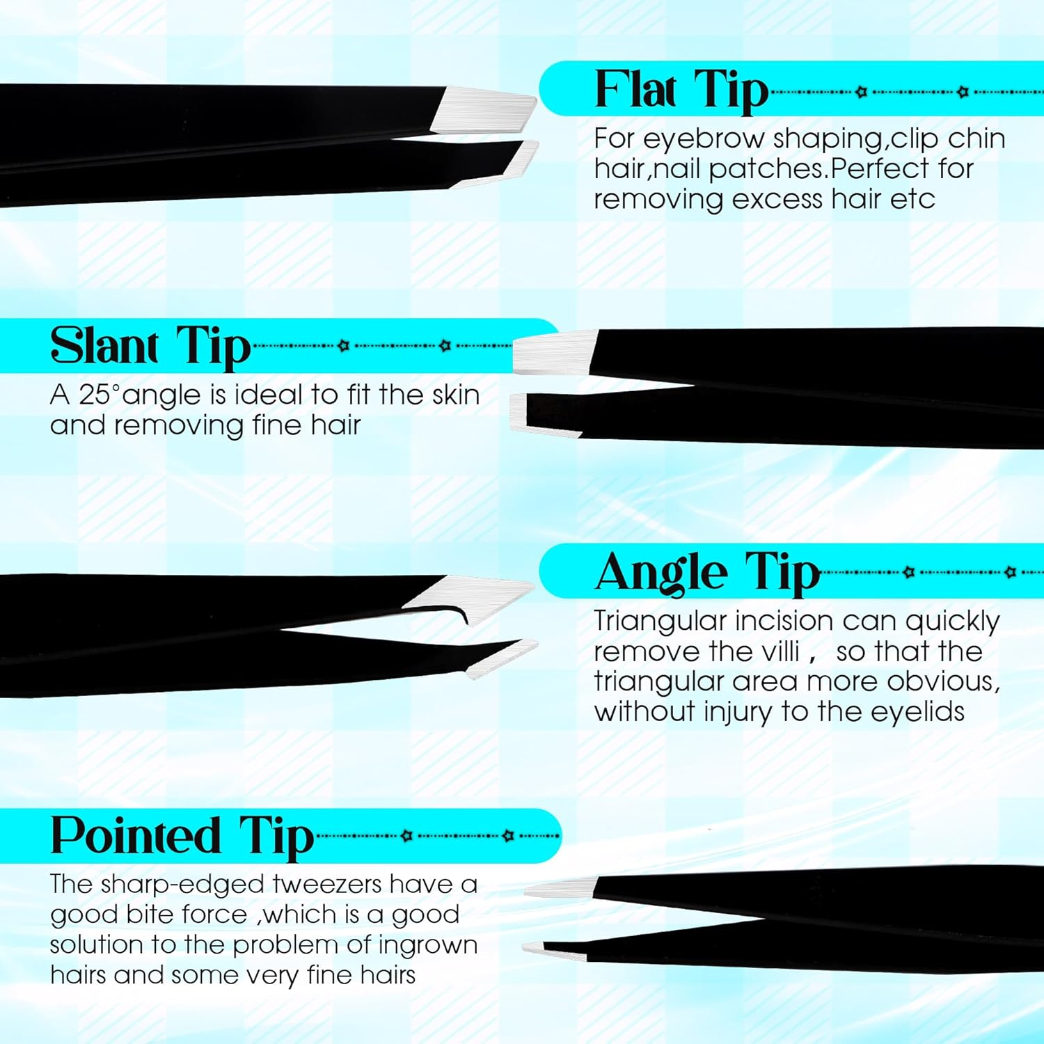 GEMERRY Eyebrow Tweezers Set, 6 Pcs Lash Tweezers Set for Women, Precision Tweezer for Eyebrows with Curved Scissors and Eyebrow Razor for Ingrown Hair High Precision Stainless Steel Eyelash Tweezers image number 5